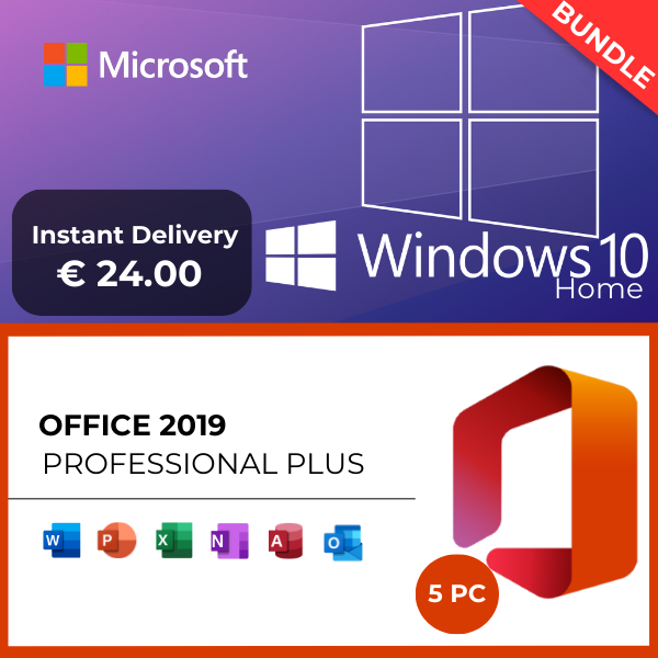 Windows 10 Home + Office 2019 Professional Plus -(5 PC)- BUNDLE