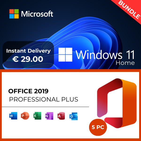 Windows 11 Home + Office 2019 Professional Plus -(5 PC)- BUNDLE