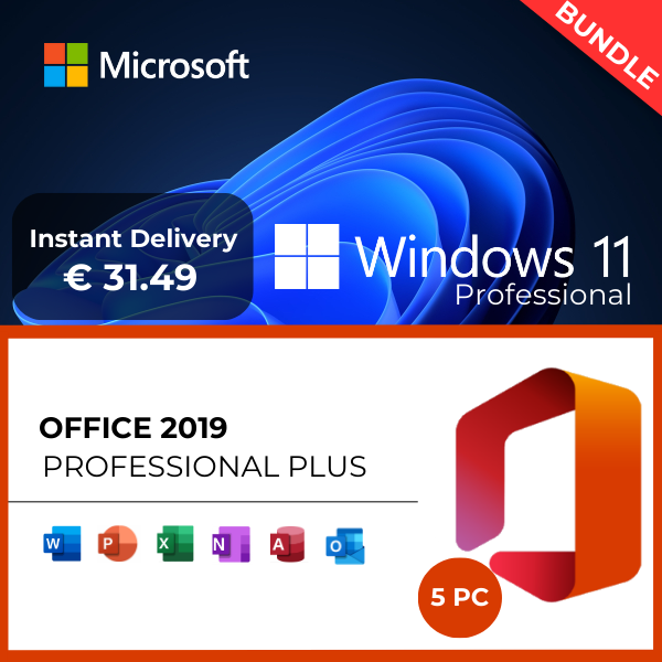 Windows 11 Professional + Office 2019 Professional Plus -(5 PC)- BUNDLE